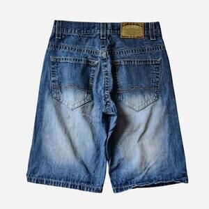Y2K Avirex Baggy Blue Denim Shorts With Unique Fade